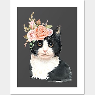 Cute Cat with Flower Crown Posters and Art